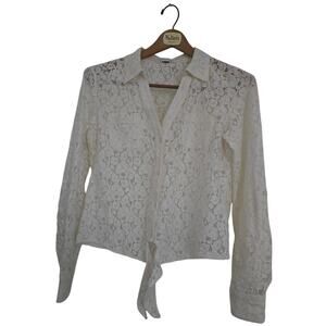 Candy's Lacey Tied Waist White Shirt Tag cut Pit to Pit‎ 19" SZ M?
